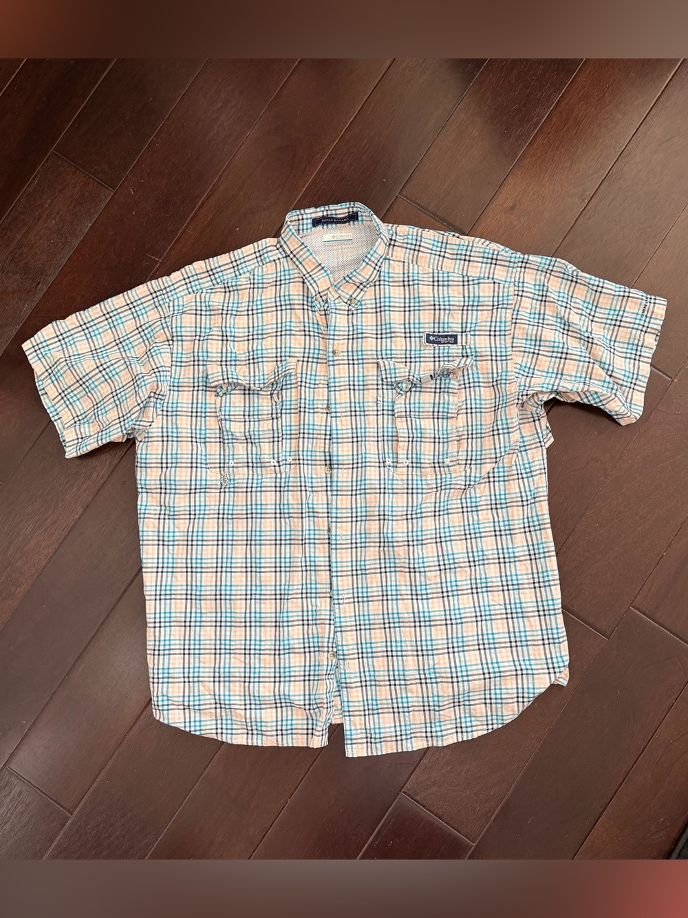 Columbia PFG Omni Shade Super Bahama Shirt Plaid Short Sleeve Mens XL EUC